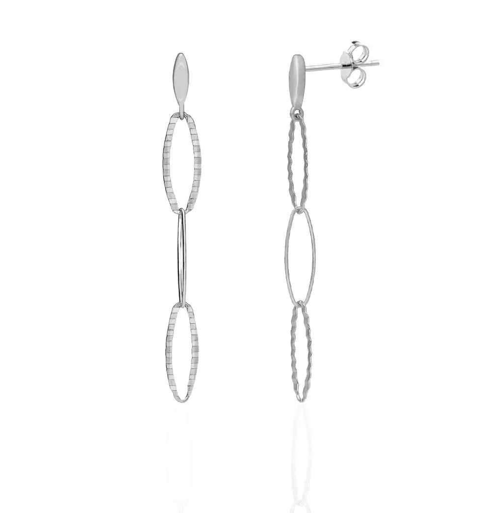 Kolczyki srebrne rodowane  długie podłużne karbowane ogniwka