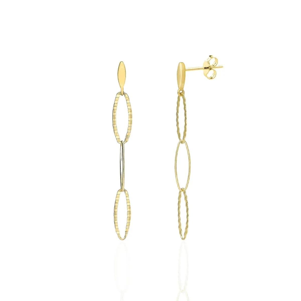 Kolczyki srebrne pozłacane   długie podłużne karbowane ogniwka