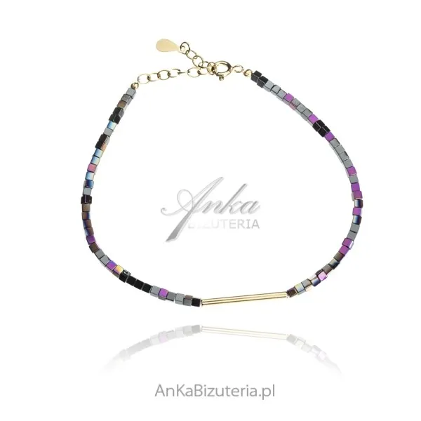 Bransoletka srebrna pozłacana z kolorowymi hematytami
