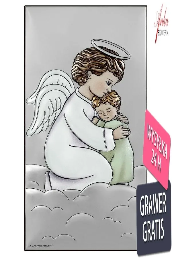 Obrazek anioł stróż tulący dzieciątko 7/14  cm kolorowy