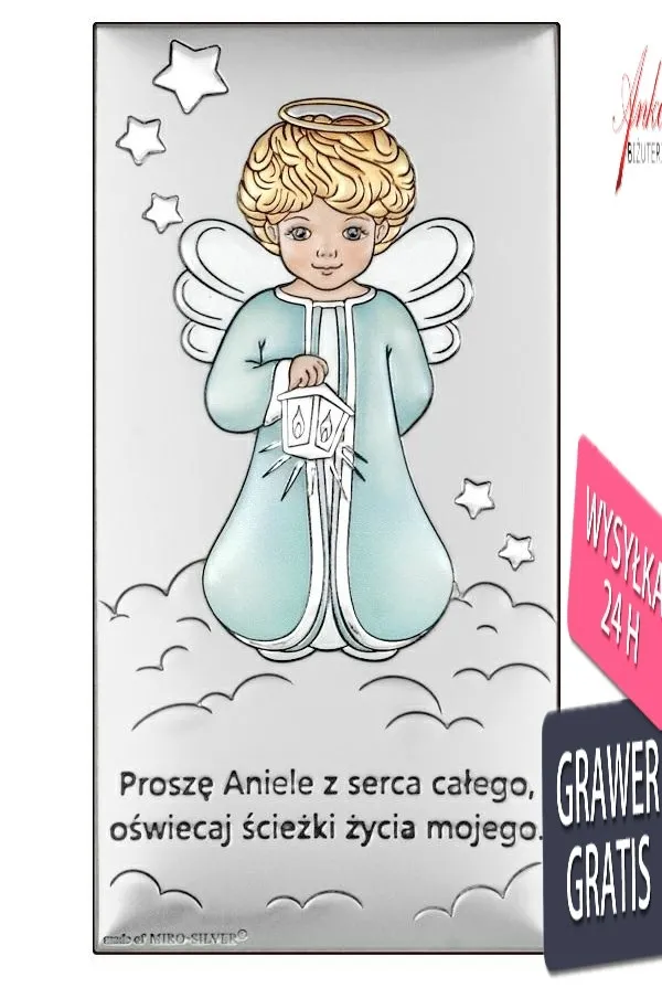 Obrazek aniołek z latarenką 7*14 cm  - kolorowy