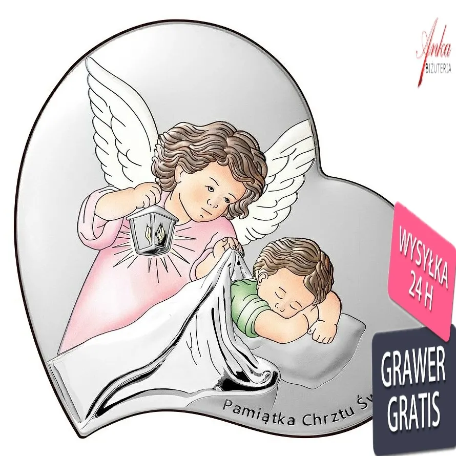 Obrazek aniołek w serduszku z latarenką 10*10 cm - kolorowy  - dziewczynka