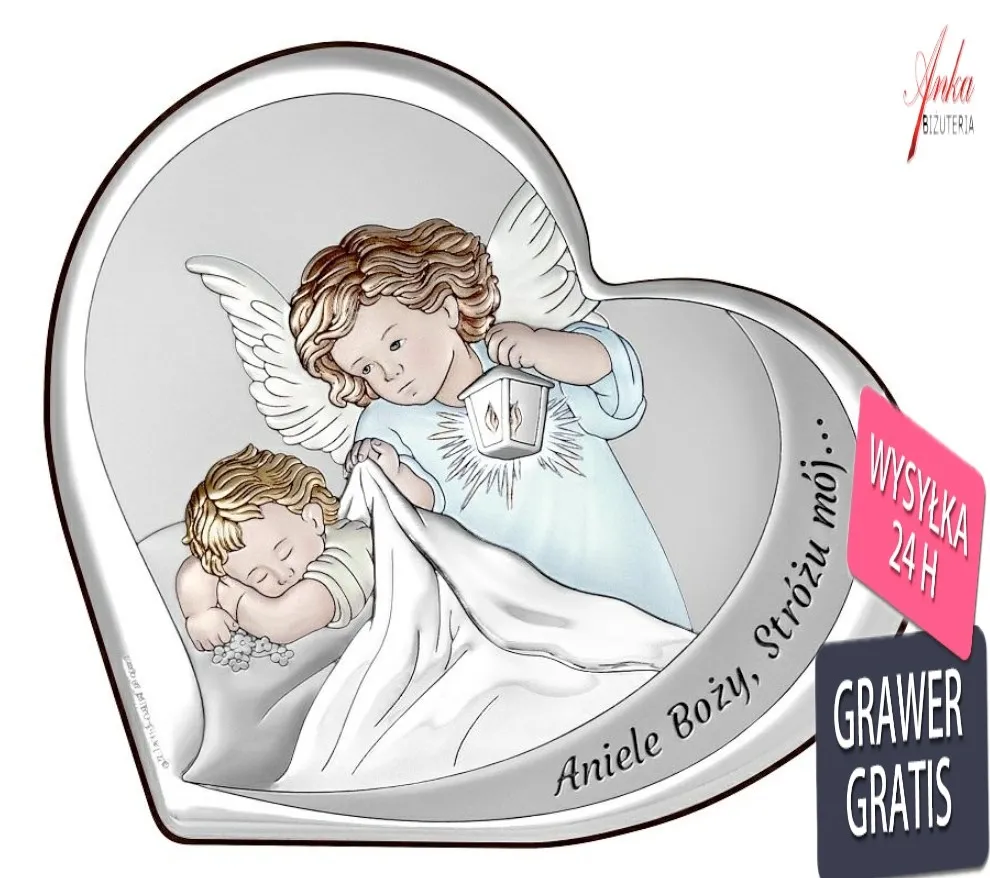 Obrazek aniołek w serduszku z latarenką   11*10 cm - kolorowy