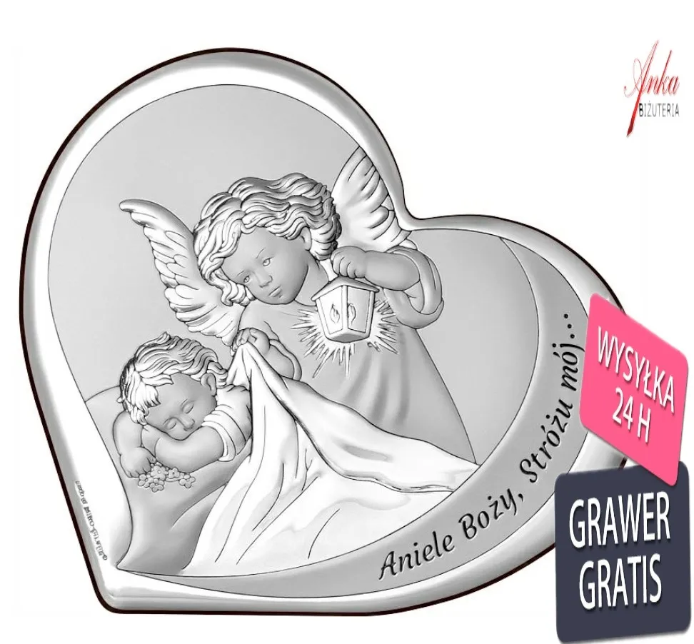 Obrazek aniołek w serduszku z latarenką  11*10 cm