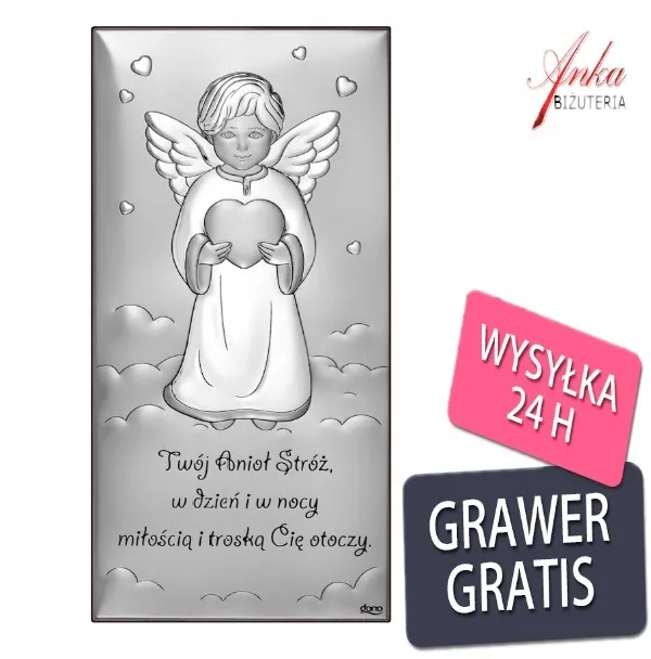 Srebrny obrazek twój anioł stróż   - 6* 12 cm