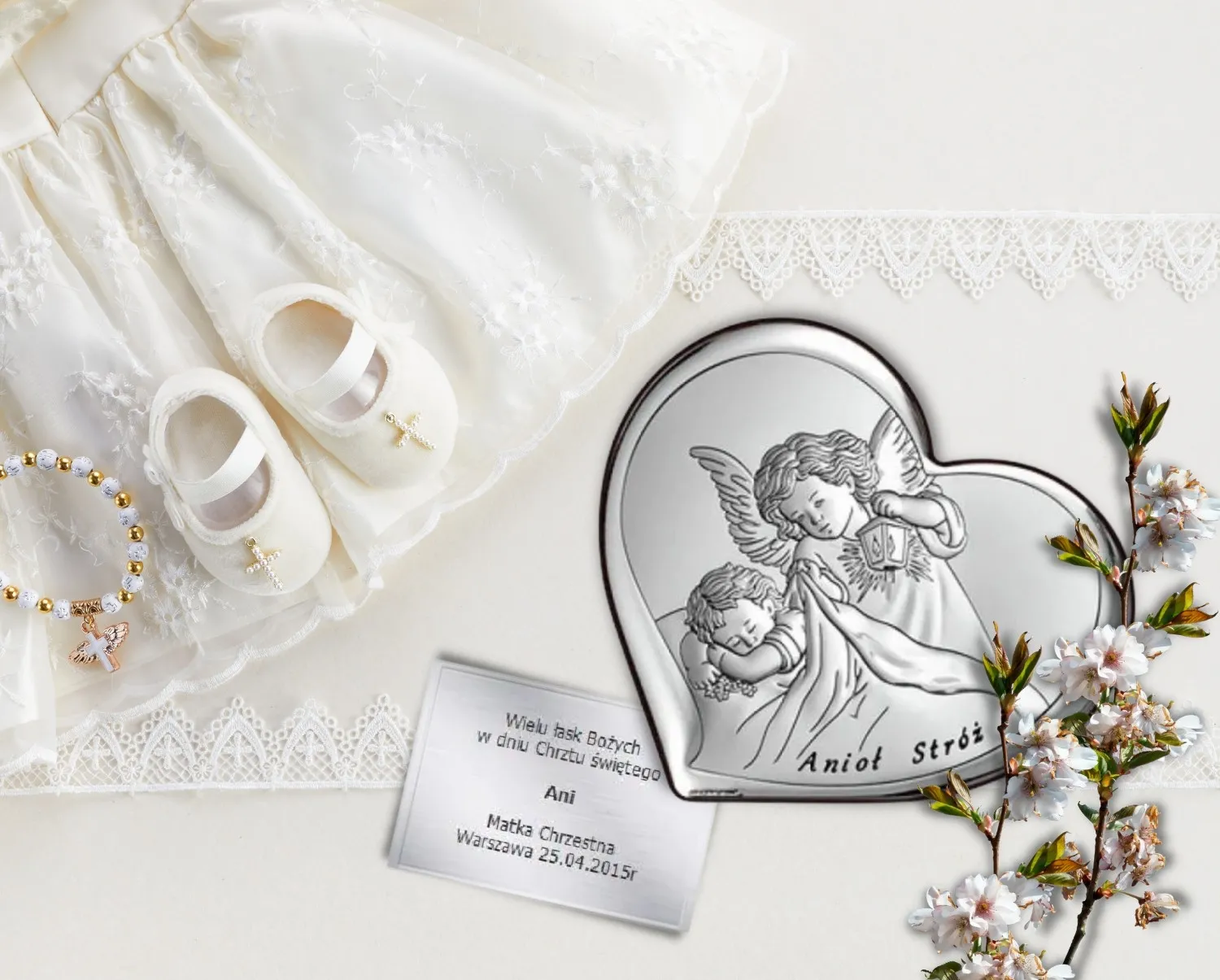 Obrazek srebrny aniołek nad dzieciątkiem 11*10 cm