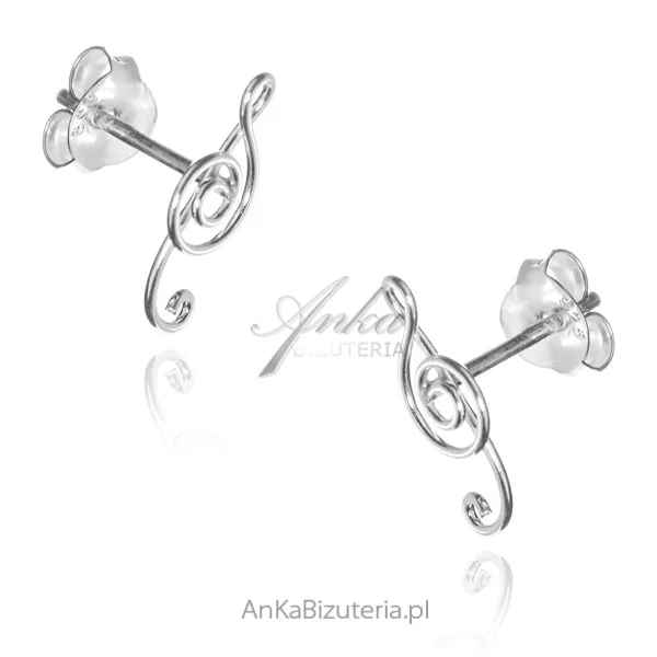 Subtelne kolczyki srebrne klucz wiolinowy