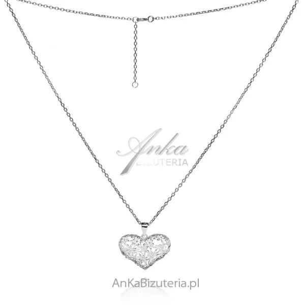 Naszyjnik srebrny ażurowe serce  - satynowane