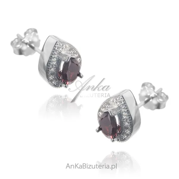 Kolczyki srebrne z białymi cyrkoniami i cyrkoniami w kolorze wiśni  - eleganckie i subtelne