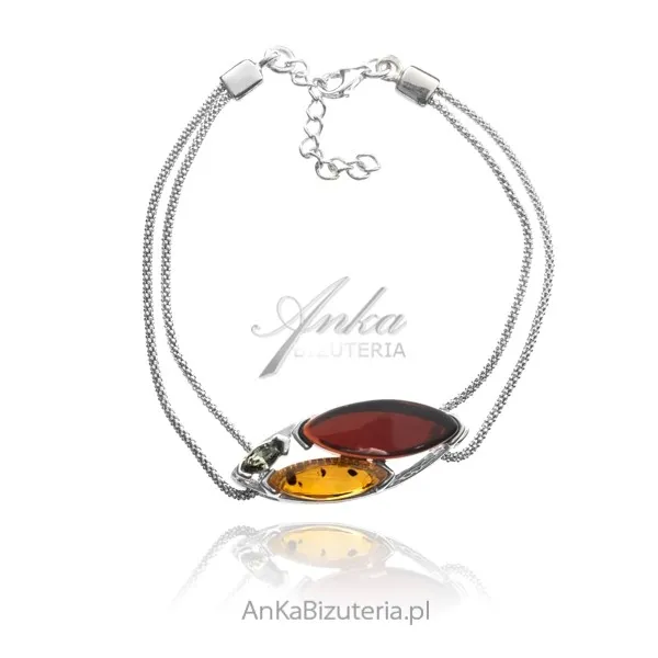 Bransoletka srebrna z bursztynem na łańcuszku calza