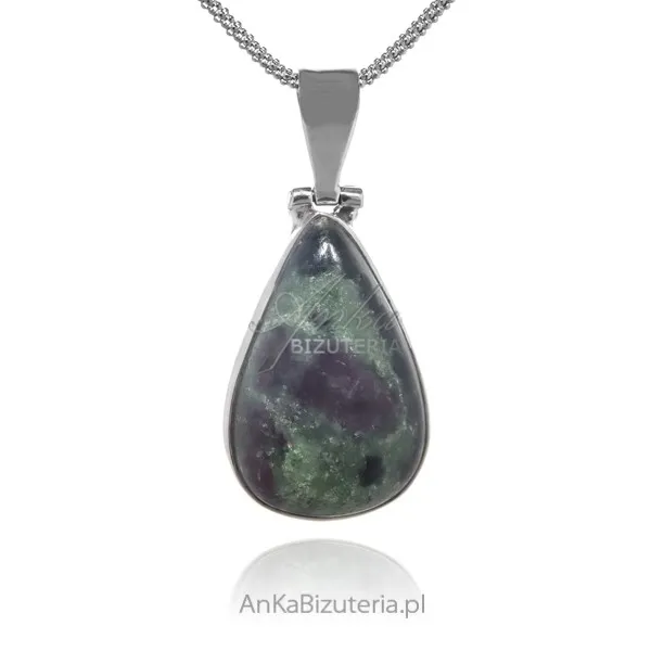 Unikatowa zawieszka srebrna zoisyt z rubinem