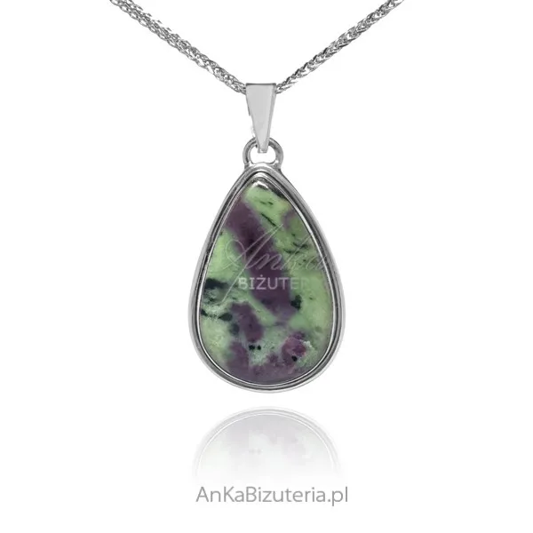 Srebrna zawieszka unikat  - zoisyt z rubinem