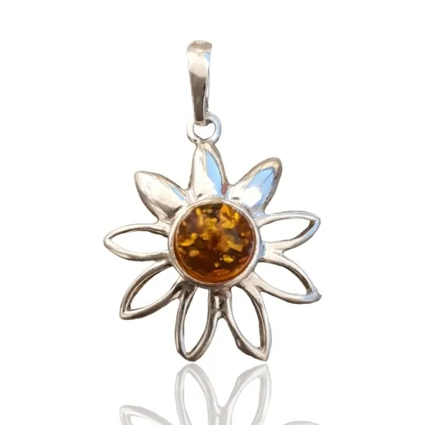 Biżuteria srebrna z bursztynem kwiatek
