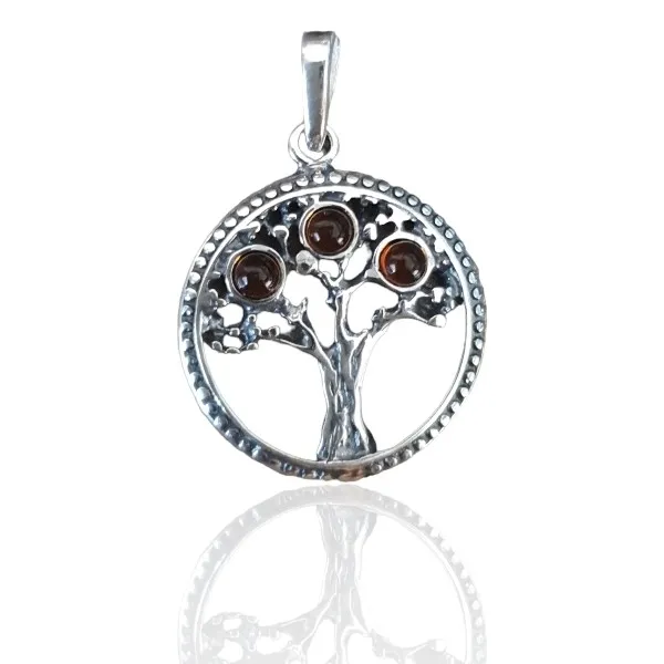 Zawieszka srebrna z bursztynem drzewko szczęścia
