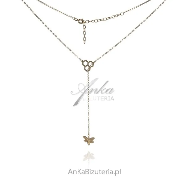 Naszyjnik srebrny pozłacany krawat  - pszczółka z plastrem miodu