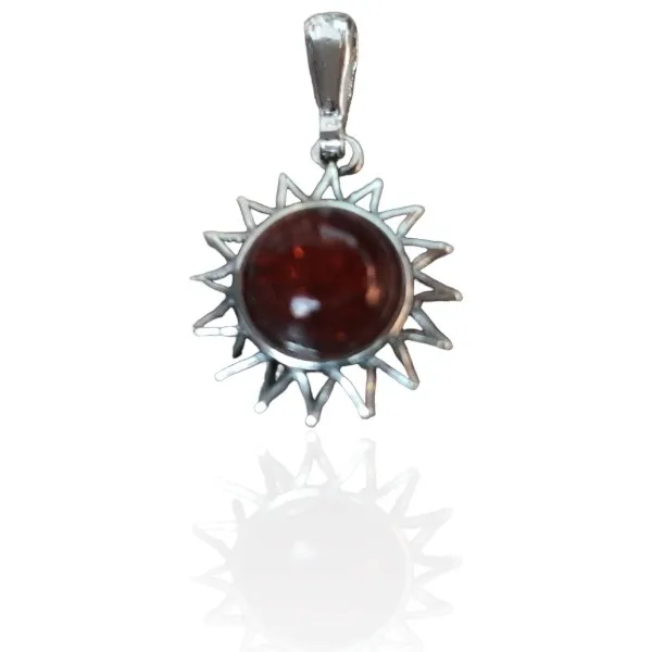 Srebrna zawieszka z bursztynem słonecznik