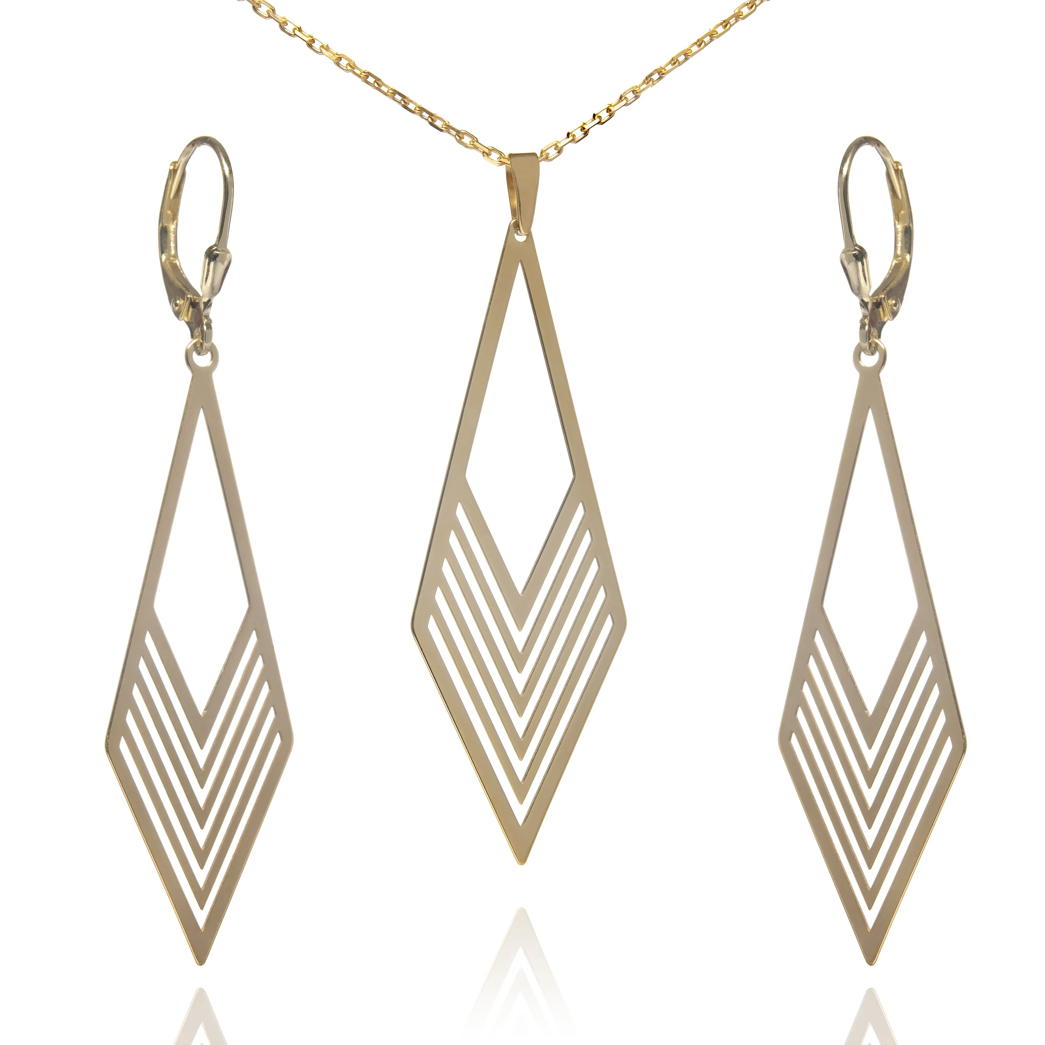 Komplet biżuterii srebrnej pozłacany romby