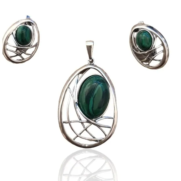 Komplet biżuteria srebrna z malachitem  nancy