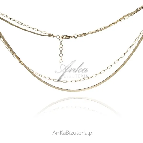 Biżuteria srebrna - naszyjnik srebrny pozłacany  podwójny