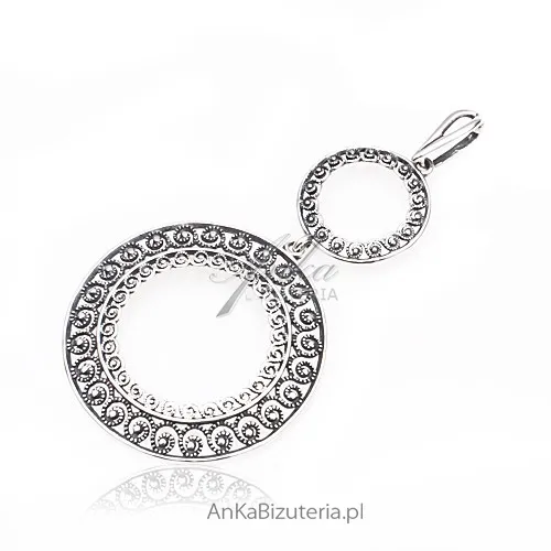 Wisior srebrny dwa kółka -  ażurowe delikatne koroneczki - tanio!