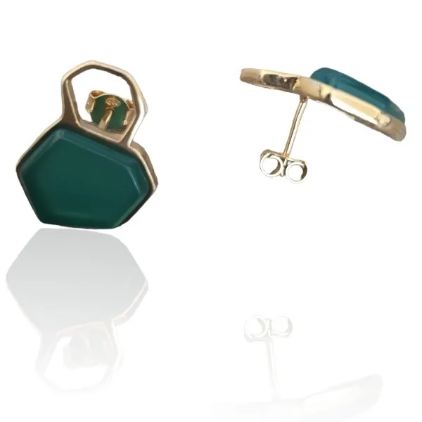 Kolczyki srebrne pozłacane  z zielonym agatem