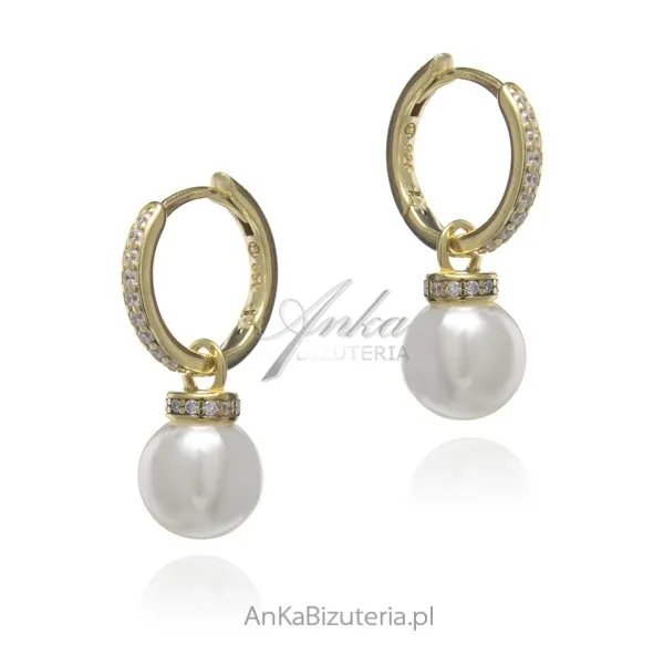 Kolczyki srebrne pozłącane z perełkami i cyrkoniami