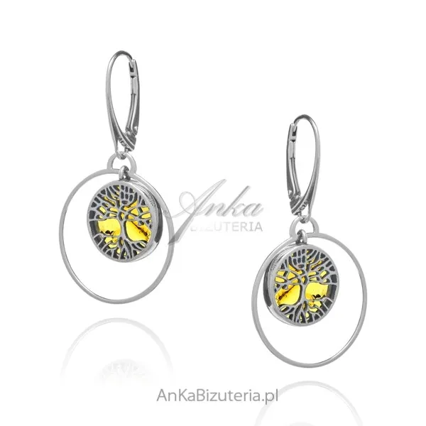 Kolczyki srebrne z bursztynem drzewka szczęścia