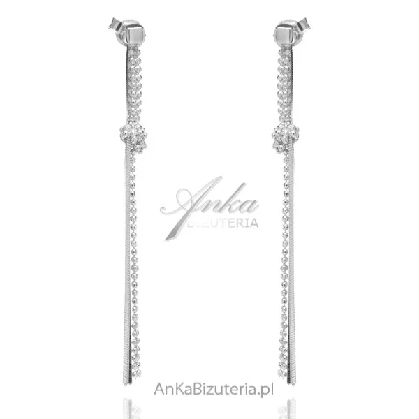 Kolczyki długie srebrne wiszące diamentowane