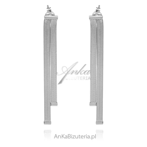 Eleganckie srebrne kolczyki wiszące taśmy
