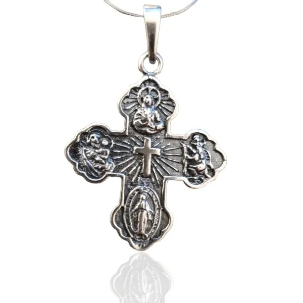 Krzyżyk srebrny oksydowany - cztery drogi