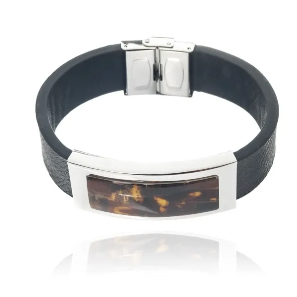 Biżuteria z bursztynem  - bransoletka mozaikowa ze stali szlachetnej