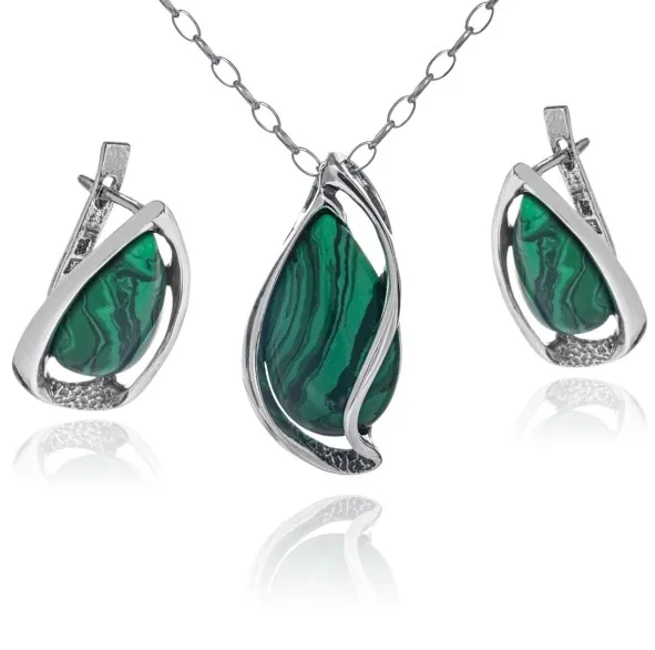 Srebrny komplet z malachitem  klara