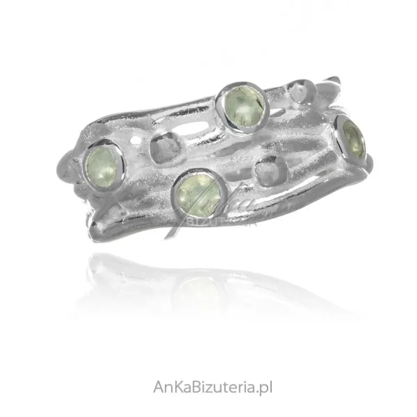 Pierścionek srebrny satynowany  z zielonym kalcytem - rozm. 18