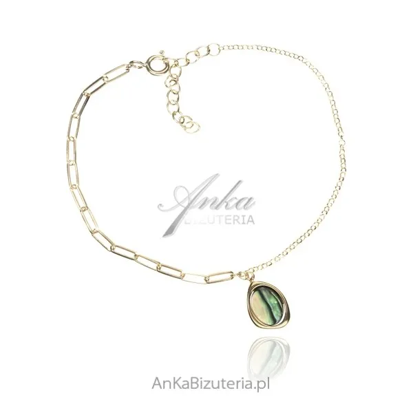 Bransoletka srebrna pozłacana z muszlą paola