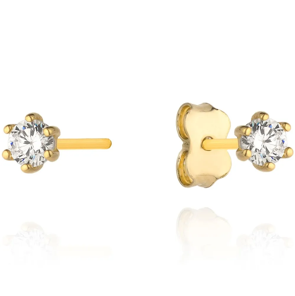 Subtelne kolczyki złote pr. 585 z pojedyńczą cyrkonią