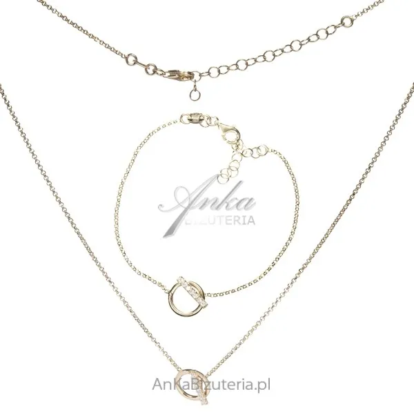 Komplet biżuteria srebrna pozłacana  z cyrkoniami