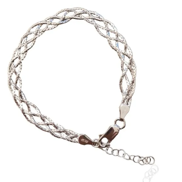 Bransoletka srebrna  rodowana  - modny warkocz