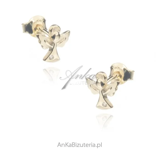 Kolczyki srebrne dziecięce  pozłacane aniołki