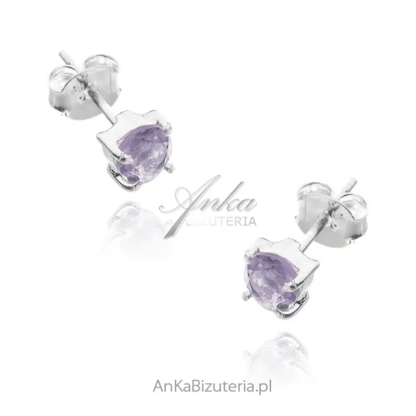 Kolczyki srebrne z naturalnym  ametystem  - sztyfty