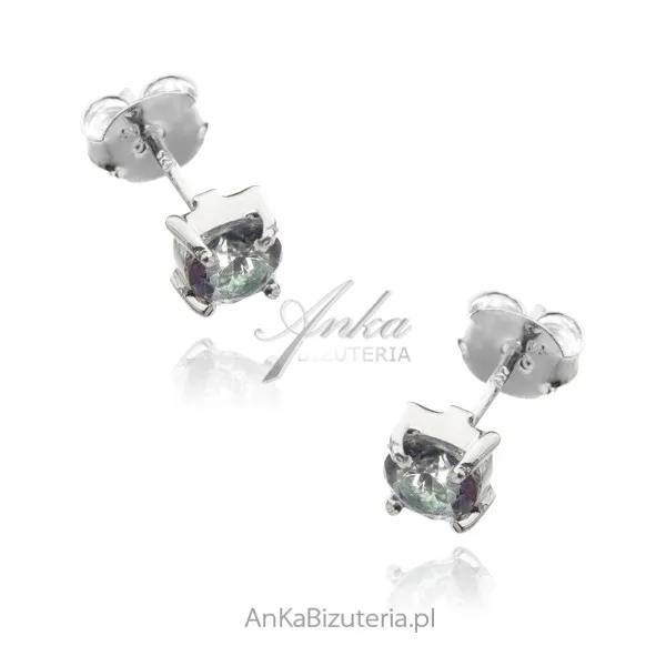 Kolczyki srebrne  z naturalnym mystic topaz - sztyfty