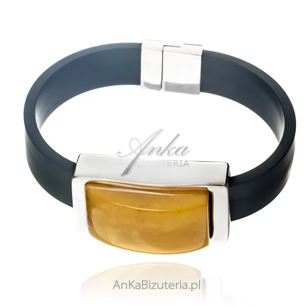 Bransoletka srebrna z żółtym bursztynem unikat