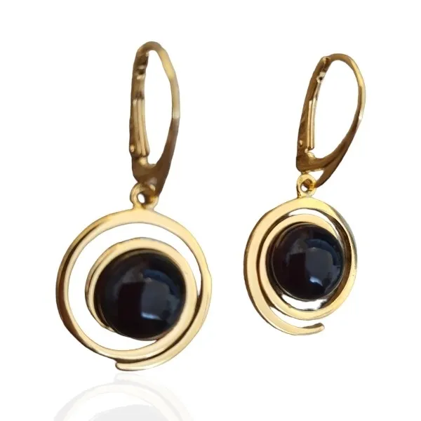 Kolczyki srebrne pozłacane z wiśniowym bursztynem