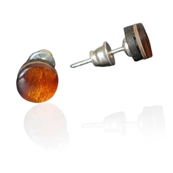 Kolczyki srebrne z bursztynem  w kolorze wiśni i czarnym dębem