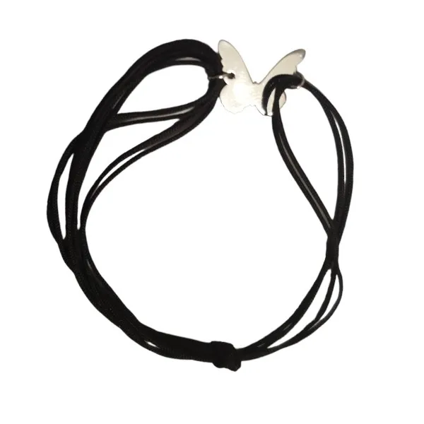 Bransoletka na czarnym  sznureczku - regulowana ze srebrnym  motylkiem