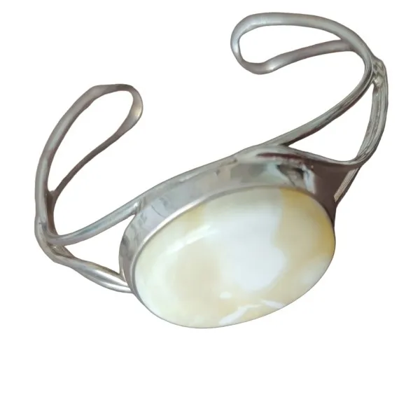 Bransoletka srebrna z białym bursztynem bangle elena