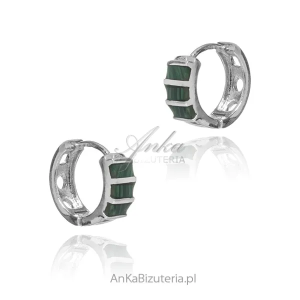 Kolczyki srebrne z zieloną masą perłową małe kółeczka