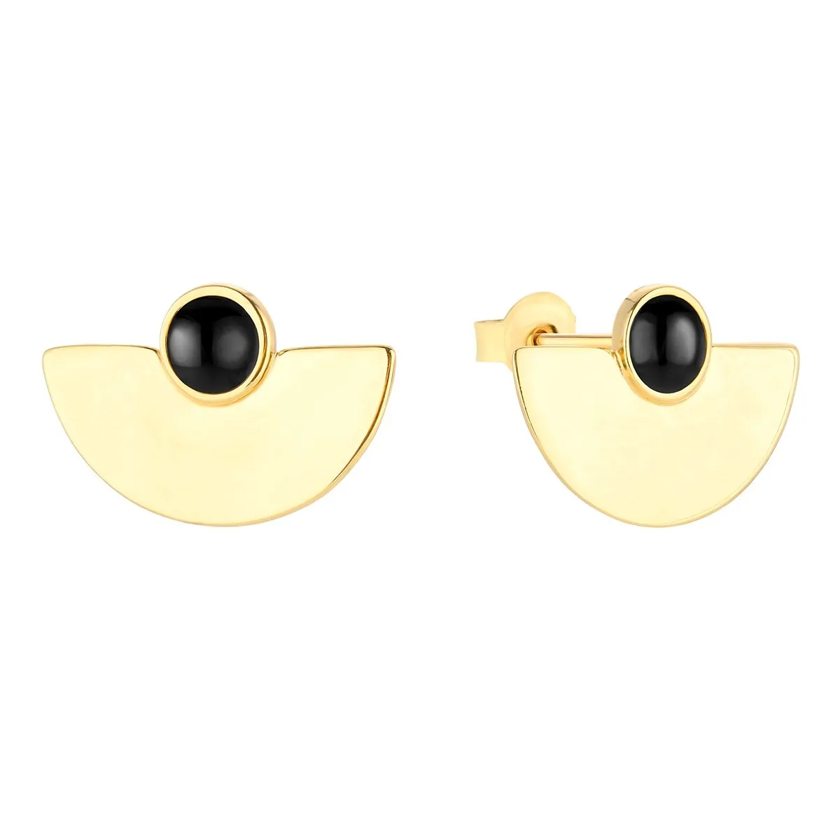 Kolczyki srebrne pozłacane z onyksem  - spodki