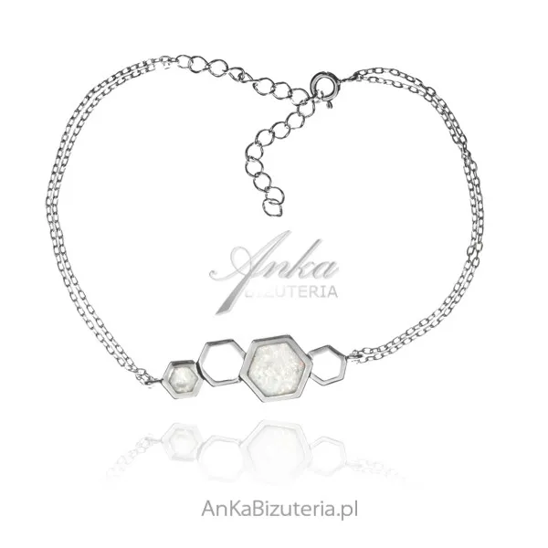Bransoletka srebrna z białym opalem plastry miodu