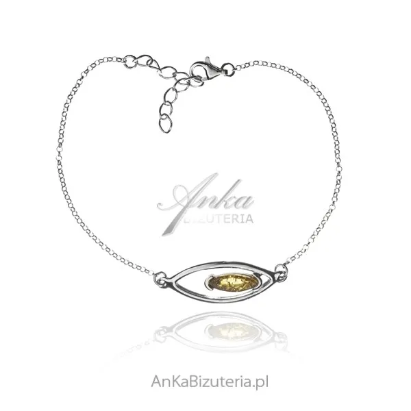 Delikatna bransoletka srebrna z bursztynem