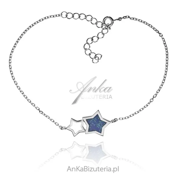 Bransoletka srebrna z niebieskim opalem gwiazdki